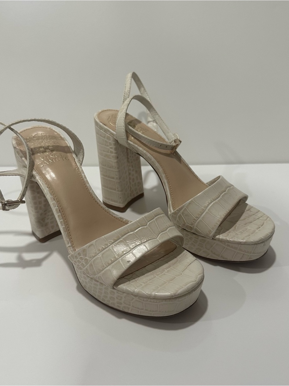 Vince Camuto Cream Croc Platform Sandals